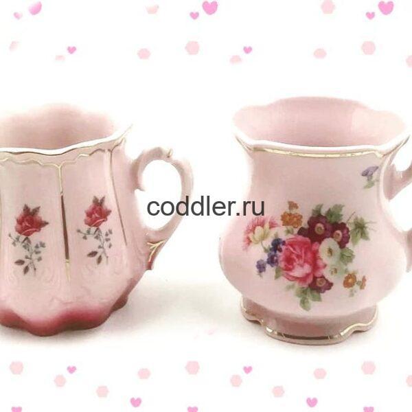 Чашка чайная розовый фарфор "Розы" и "Букет"бокал
