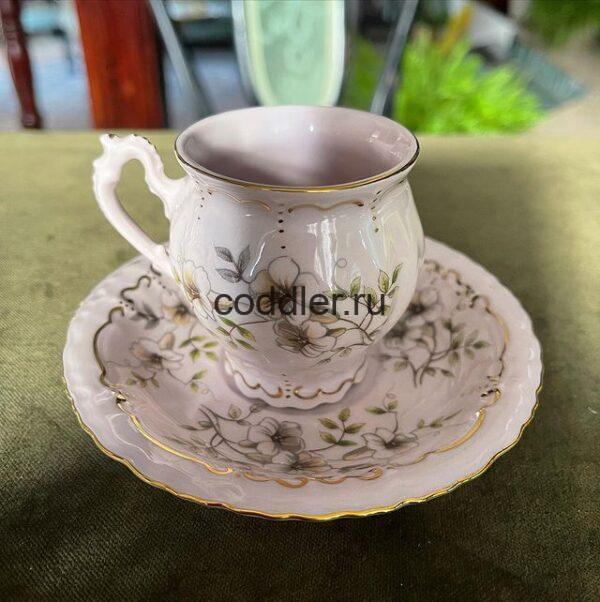 Чашка кофейная "Цветочный орнамент" розовый фарфор